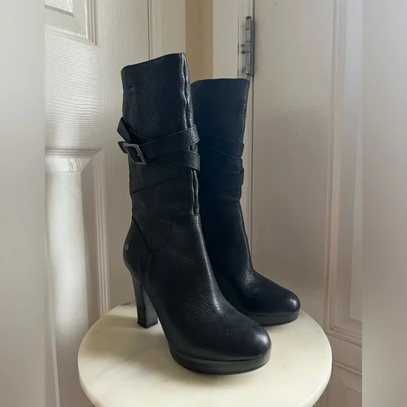 UGG Jardin Platform Boots Black Leather Buckle Straps Side Zip - Picture 7 of 12